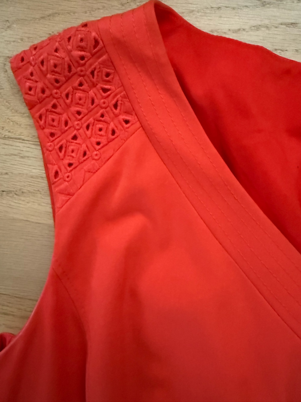 Antonio Melani Size 14 Coral Orange V Neck Dress with Lace Details - Picture 3 of 5